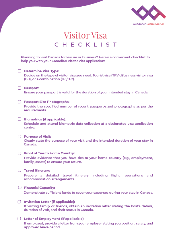 Visitor Visa Checklist Ag Group Enterprise Inc 8022